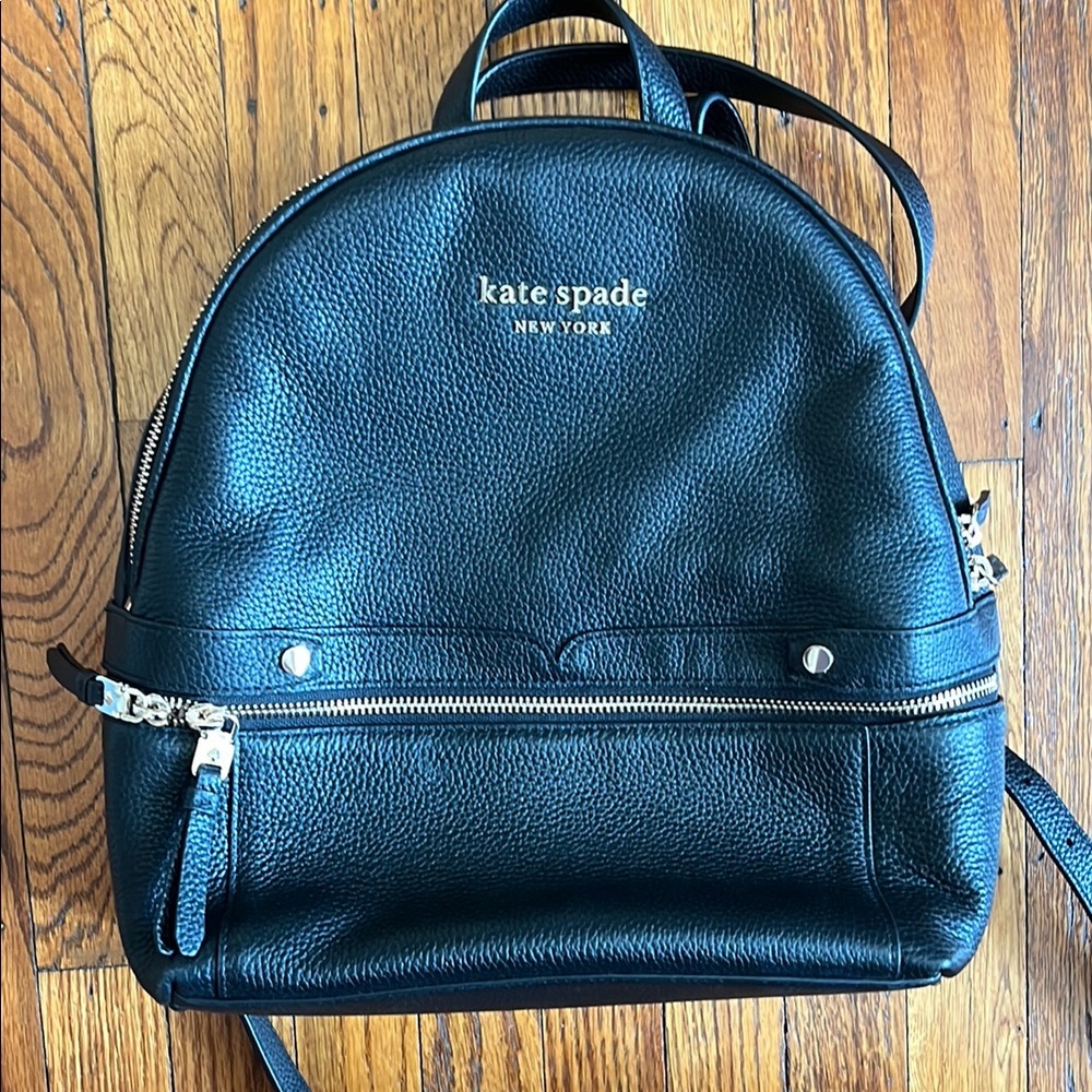Kate Spade Black Backpack with Dome Shape and Gold Hardware